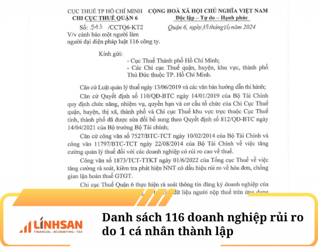 Danh sách 116 doanh nghiệp rủi ro về thuế do 1 người làm đại diện pháp luật