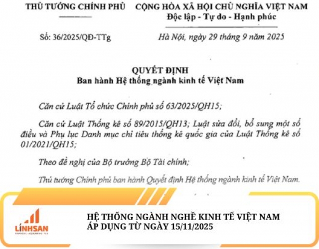 HỆ THỐNG NGÀNH NGHỀ KINH TẾ VIỆT NAM TỪ NGÀY 15/11/2025