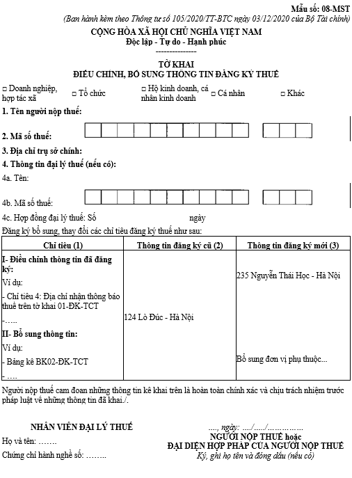 Mẫu số 08/MST