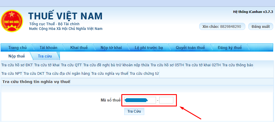 B7: Nhập mã số thuế và chọn “tra cứu: 