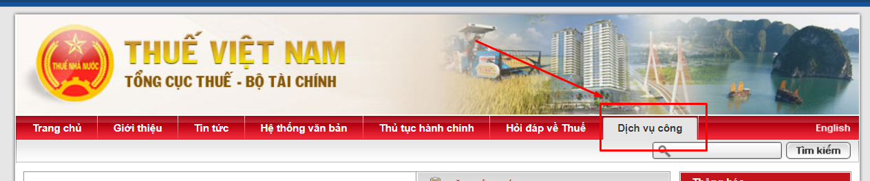 Chọn phần “Dịch vụ công” ngay trên thanh trang chủ của Tổng Cục